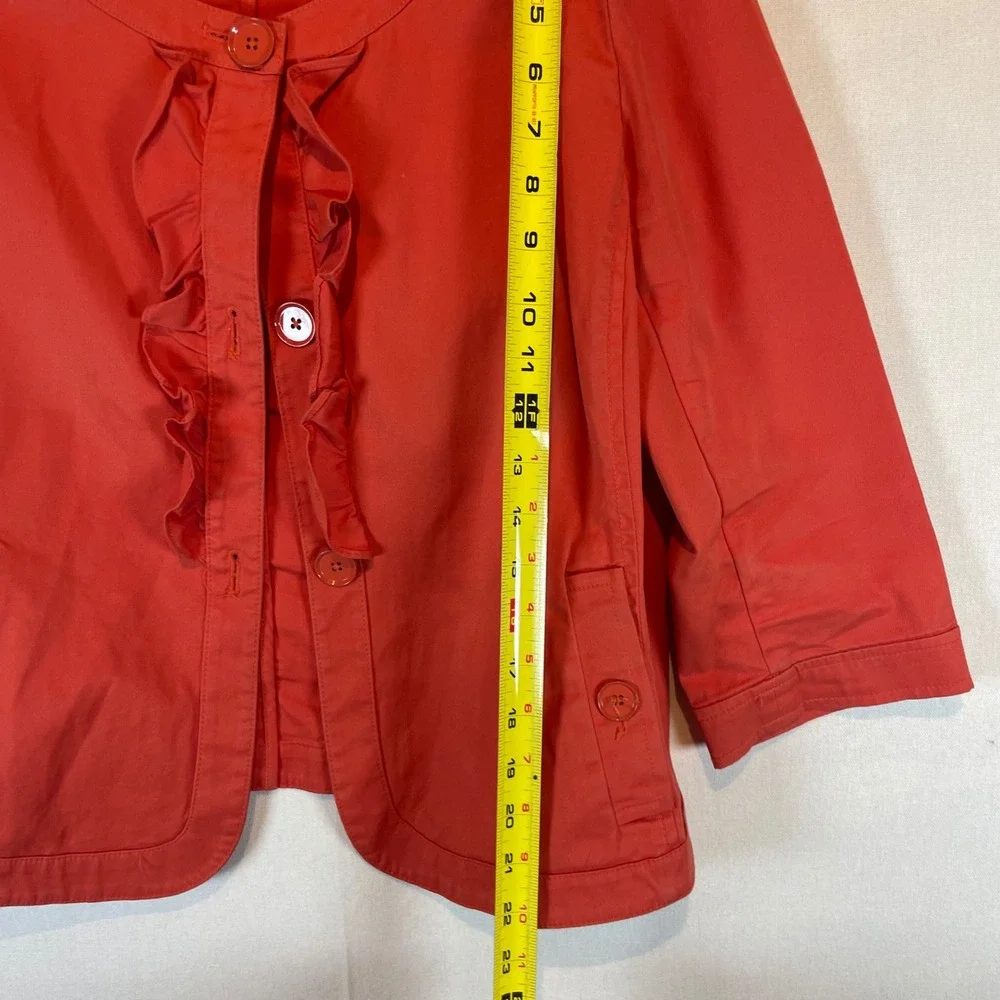 Talbots Petites Coral Red Ruffle‎ Front 3/4 Sleeve Blazer Jacket Size 12P - Picture 4 of 6